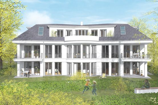 Mehrfamilienwohnhaus Gräfelfinger München Visualisierung Garten